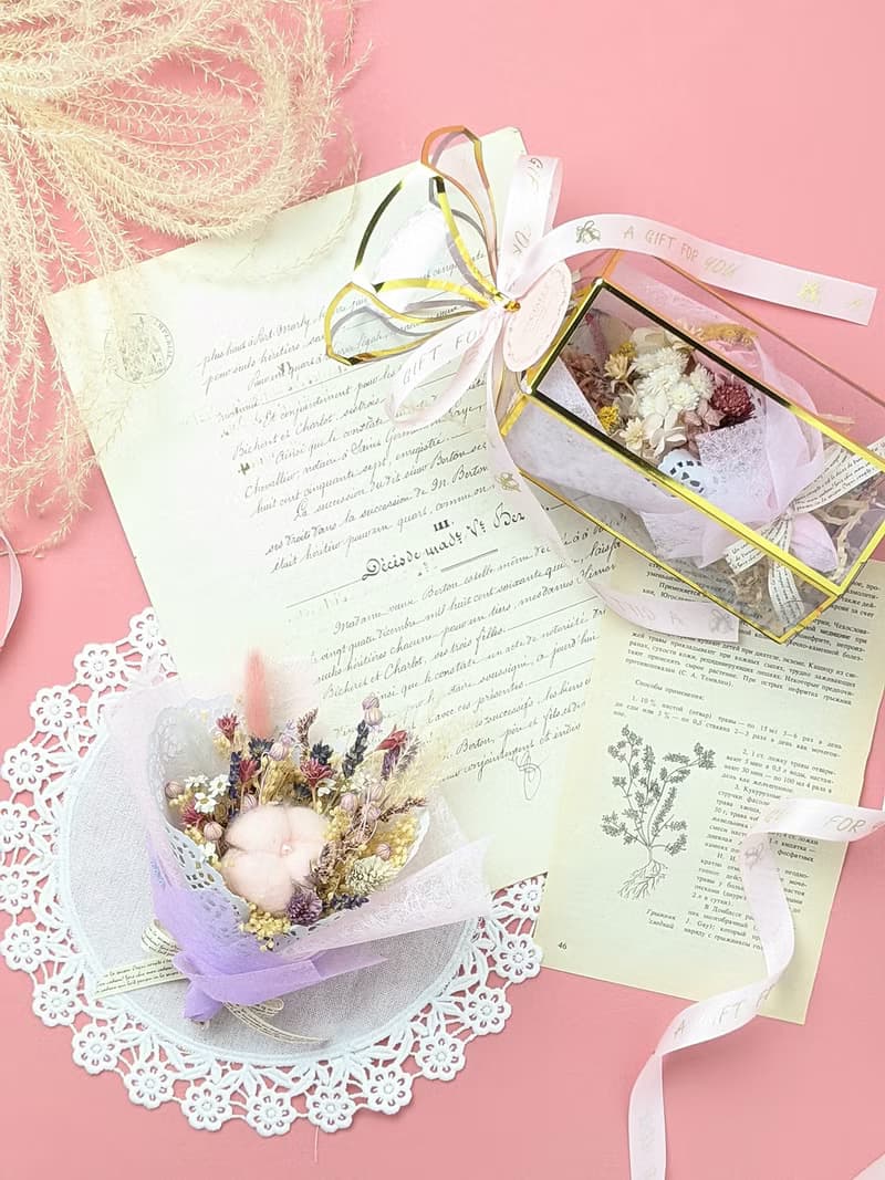 迷你乾燥花束禮盒(大)-浪漫粉 生日禮物 聖誕禮物