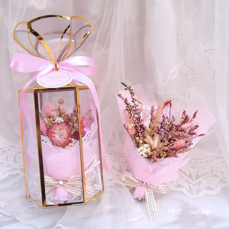 迷你乾燥花束禮盒(大)-浪漫粉 生日禮物 聖誕禮物