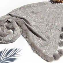 喀什米爾Cashmere/水煮羊毛披肩/針織圍巾/刺繡圍巾/羊絨披巾-花