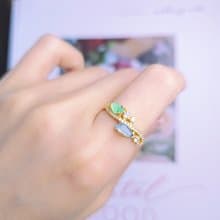|仙氣星空藍紫木那綠|天然A貨翡翠純銀鍍18k金雙色隨形設計款戒指