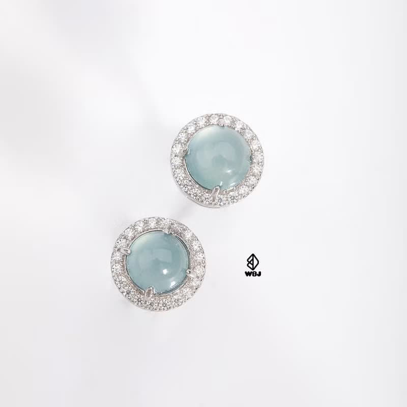 Wbj 天空藍翡翠耳釘 925銀 電鍍18K白金 耳環