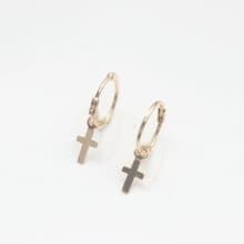 14K 垂墜小十字架耳扣耳環 (內徑7 mm) (單個) 碰水不褪色