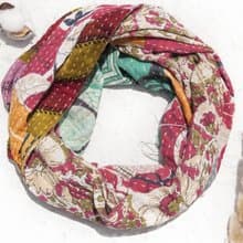 手縫紗麗布拼接絲巾/刺繡絲巾/刺繡圍巾/手縫紗麗線絲巾-英式花