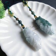 天然緬甸玉翡翠 綠翡飄花魚 包掛 掛繩 富貴有餘 禮物