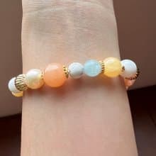||金沙||天然石手環。海水藍寶/粉橘東菱玉/珍珠/金絲玉/硨磲