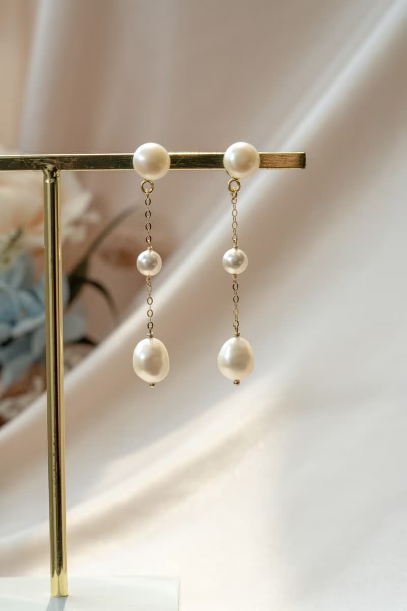 Bridal 新娘耳環 高級訂製 天然珍珠耳環 925純銀鍍18k金