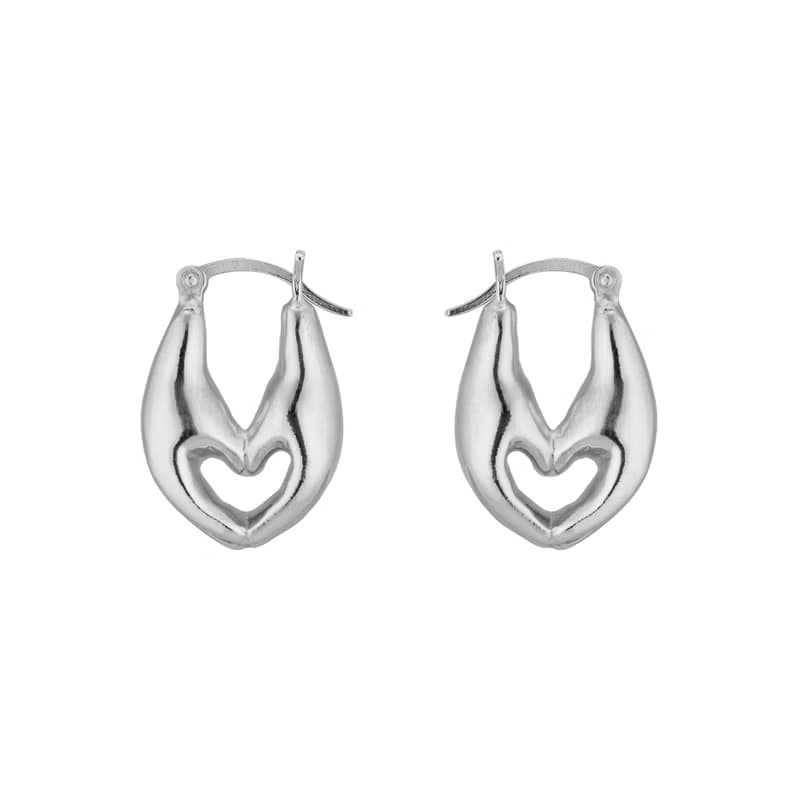 (925 Sterling Silver) Heart Hands Earrings