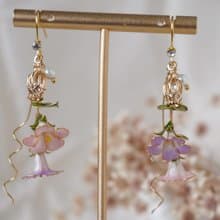 【粉紫色牽牛花】手工原創 耳飾 銅線樹脂 婚禮 禮物 新年禮物