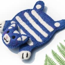 波希米亞森林系羊毛氈杯墊 動物濕氈杯墊-藍色貓咪毛孩子吸水杯墊