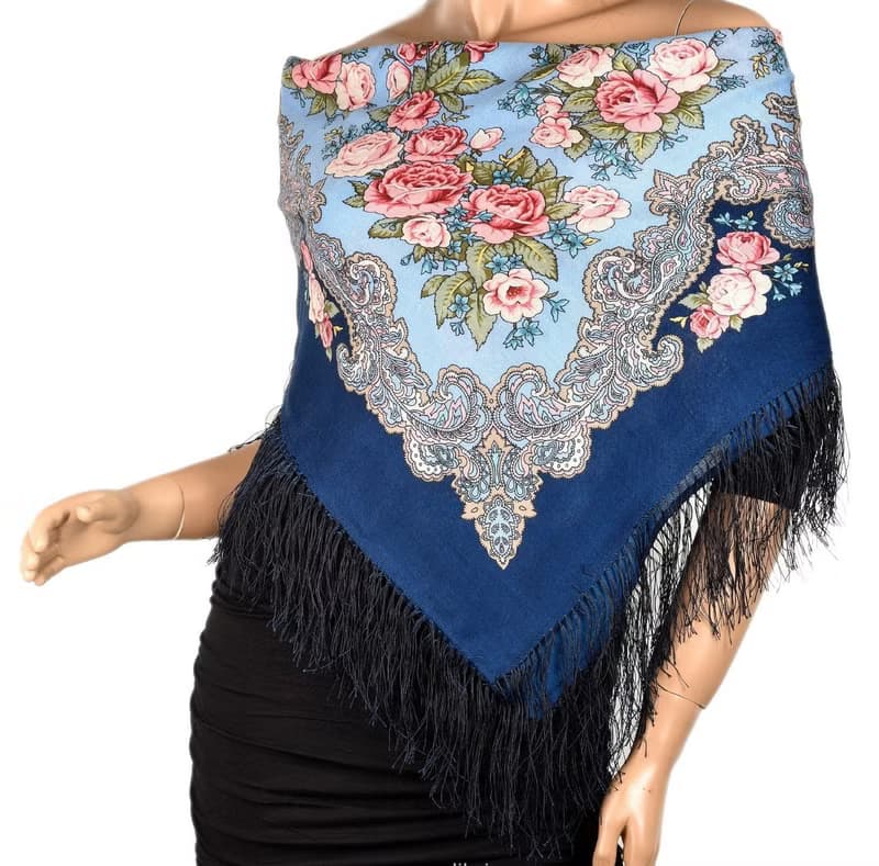 Authentic Pavlovo Posad Russian Shawl Scarf Soft 100% Wool 89x89 cm 1540-14