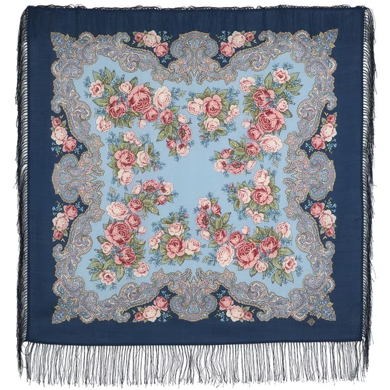 Authentic Pavlovo Posad Russian Shawl Scarf Soft 100% Wool 89x89 cm 1540-14