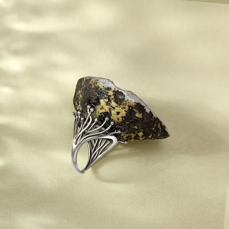 灰紫瑪瑙聚寶盆活口戒指 隨形原石標本 異象星光手工指環 S925銀