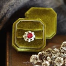 古董紅色萊茵石高頂戒指 SARAH COV 7月生日石 RIN101