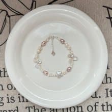YuanPearl天然巴洛剋星星珍珠聖誕設計款純銀手鍊花瓣紫粉珍珠