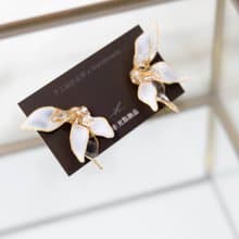 耳針x耳夾水晶花_天使翅膀(白)_光點飾品