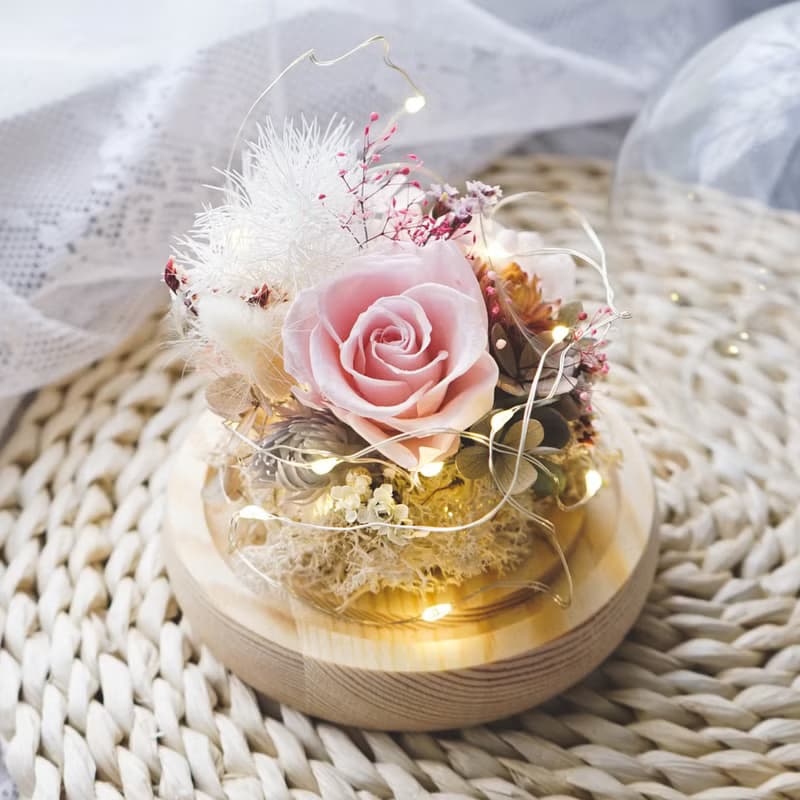 花藝DIY材料包│小夜燈玻璃鐘罩 永生花藝 │含影片教學