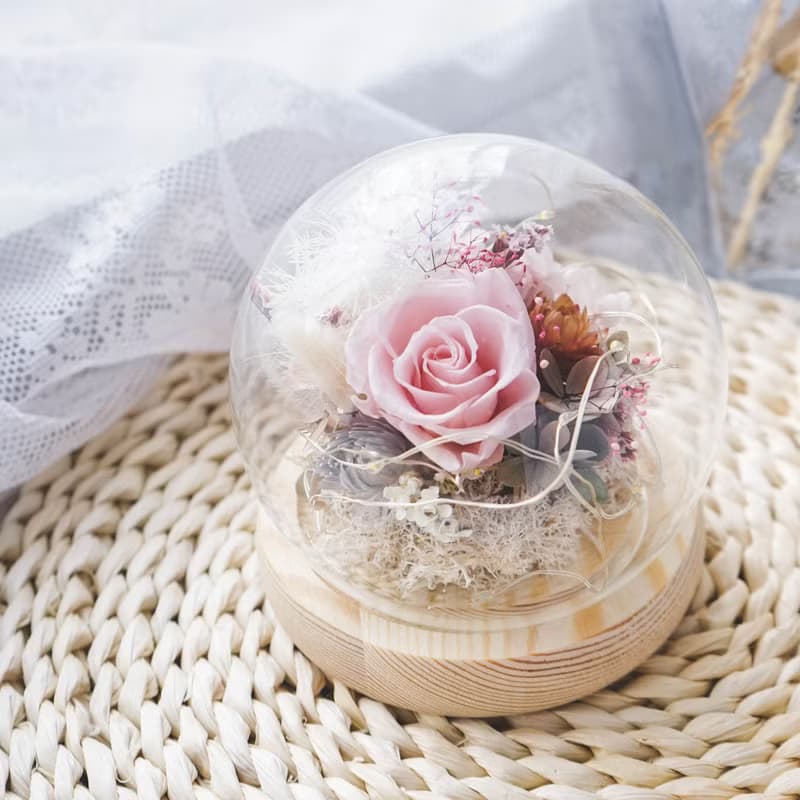 花藝DIY材料包│小夜燈玻璃鐘罩 永生花藝 │含影片教學