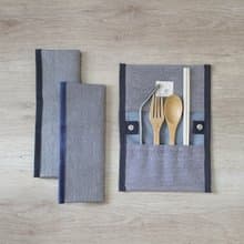 All-in-one 花灰織布餐具布套 啪鈕款  防水布內裡 不含餐具