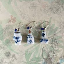 隨意搭玩味耳環糸列 青花瓷器 925純銀耳針耳環