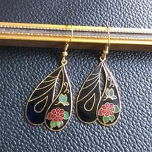 Vintage Jewelry 西洋古董飾品 小蝴蝶花卉 景泰藍 耳勾 針式耳環