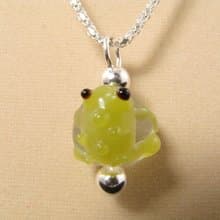 Green Frog Pendant Necklace Olive Lampwork Murano Glass Froggy Jewelry Necklace