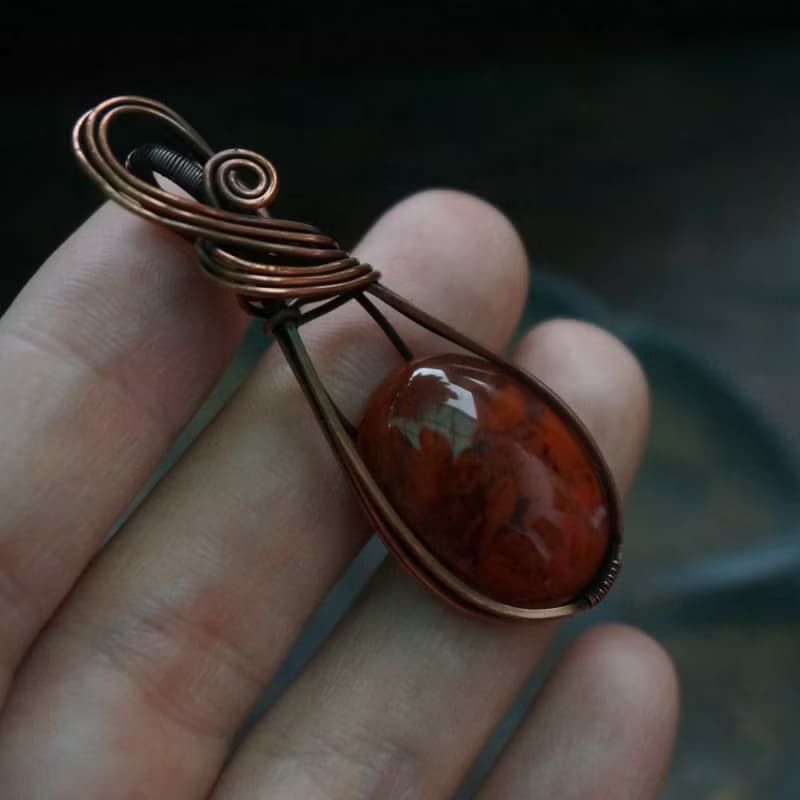 | MC |繞線南紅瑪瑙項鏈 手工編織  復古 wire wrap