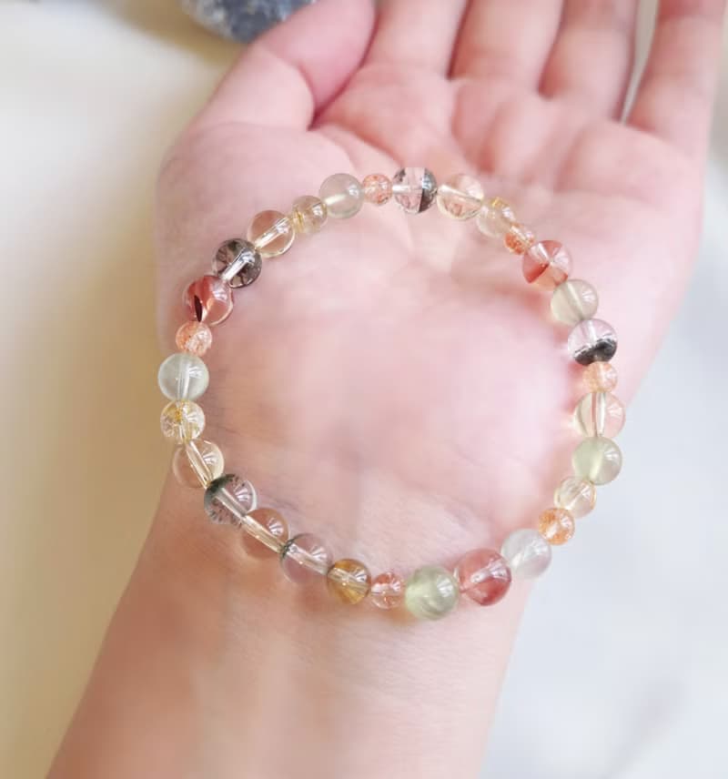 紅膠花 黃水晶 綠幽靈 葡萄石 鈦晶 金太陽 水晶手鍊