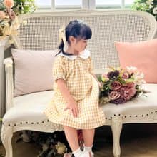 Sophie法式經典小圓領黃格紋洋裝