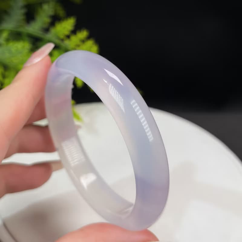 精品 漸變紫瑪瑙手鐲 55MM 冰透起光飄草花玉髓手環 辟邪祥瑞貴氣