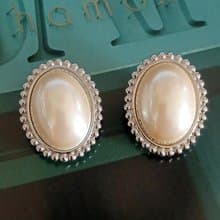 vintage jewelry  貴氣蛋型仿珠 夾式耳環