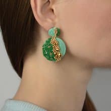 Round stud earrings Disk in gold and green color Christmas Gift Wrapping