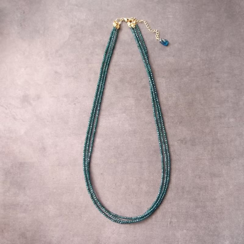 【K14gf】Blue Green Jade Necklace ブルーグリーンジェード ３連ネックレス