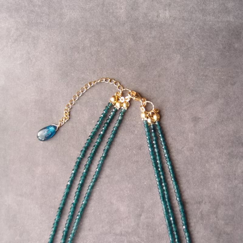 【K14gf】Blue Green Jade Necklace ブルーグリーンジェード ３連ネックレス