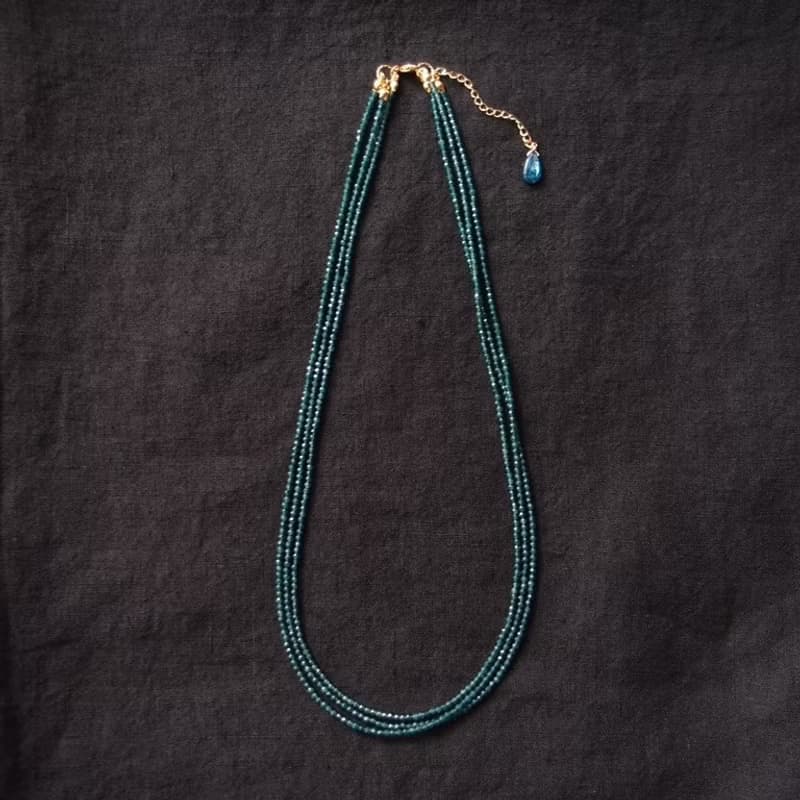 【K14gf】Blue Green Jade Necklace ブルーグリーンジェード ３連ネックレス