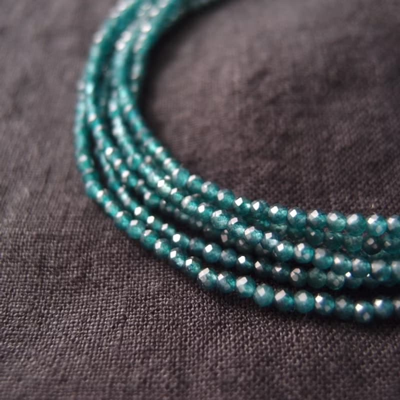 【K14gf】Blue Green Jade Necklace ブルーグリーンジェード ３連ネックレス