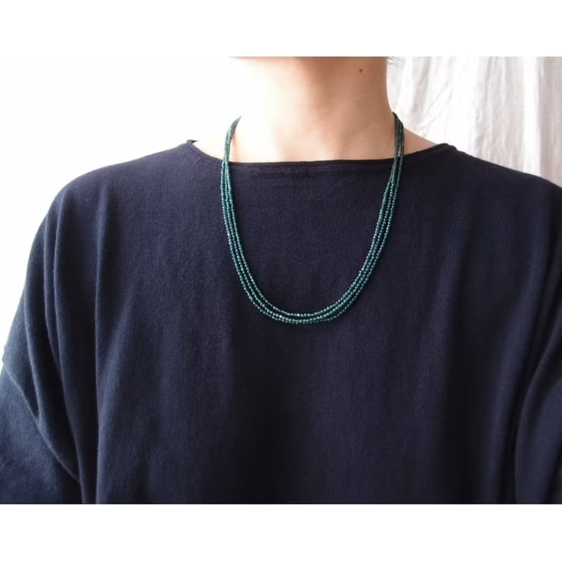 【K14gf】Blue Green Jade Necklace ブルーグリーンジェード ３連ネックレス