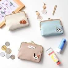 がま口 ポーチ【 simple ワッペン 猫 犬 】 名入れ ミニ財布 小物入れ マルチポーチ A299I