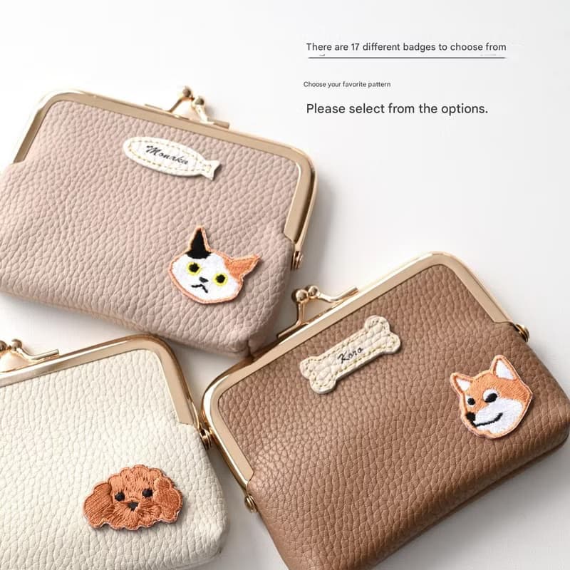 がま口 ポーチ【 simple ワッペン 猫 犬 】 名入れ ミニ財布 小物入れ マルチポーチ A299I