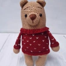 Hand Crochet Funny Christmas Caramel Bear Soft Stuffed Animal Toys Knit Decor