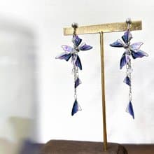 耳針x耳夾水晶花_夢之蝶垂墜版( 銀框_藍紫色_兩用款 )_光點飾品