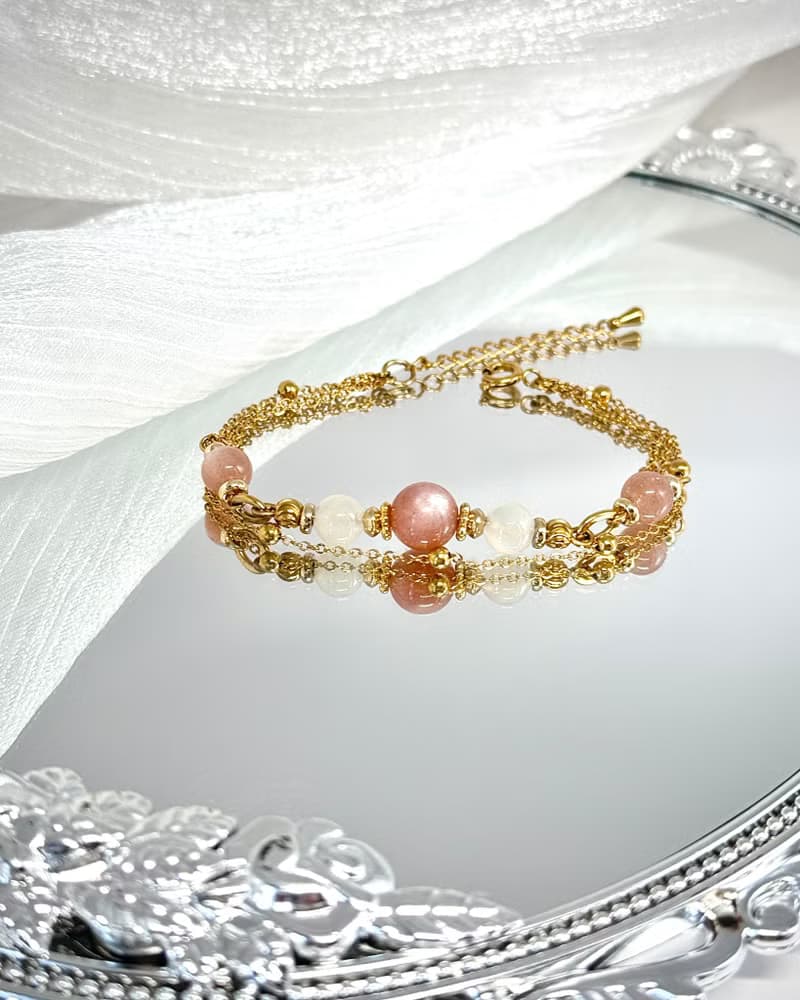 月映澄光氣質雙鍊手鍊 - 18K金醫療鋼配飾/澄月光/白月光