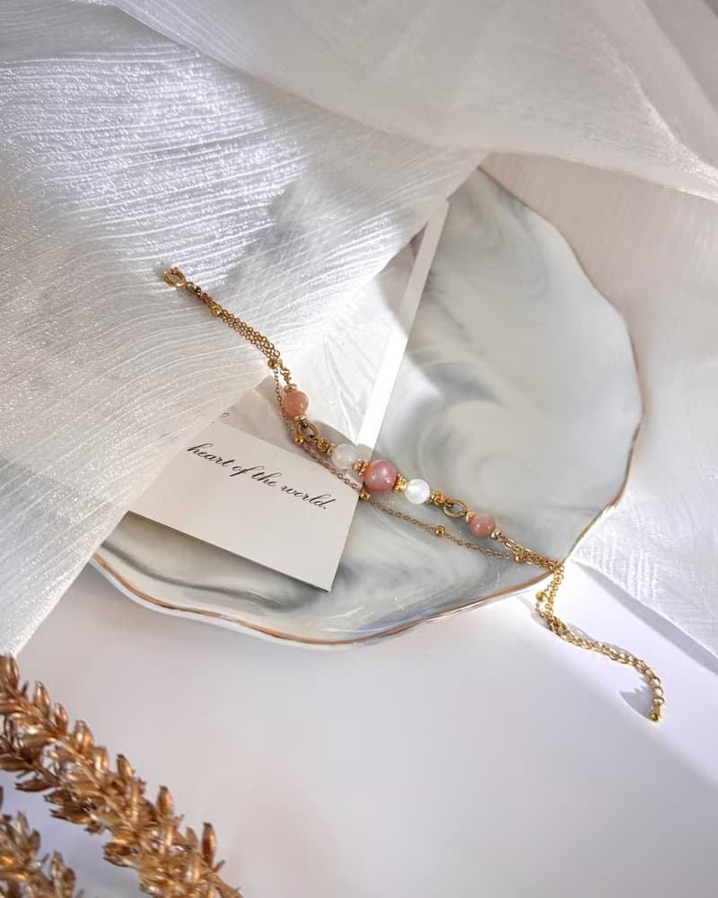 月映澄光氣質雙鍊手鍊 - 18K金醫療鋼配飾/澄月光/白月光