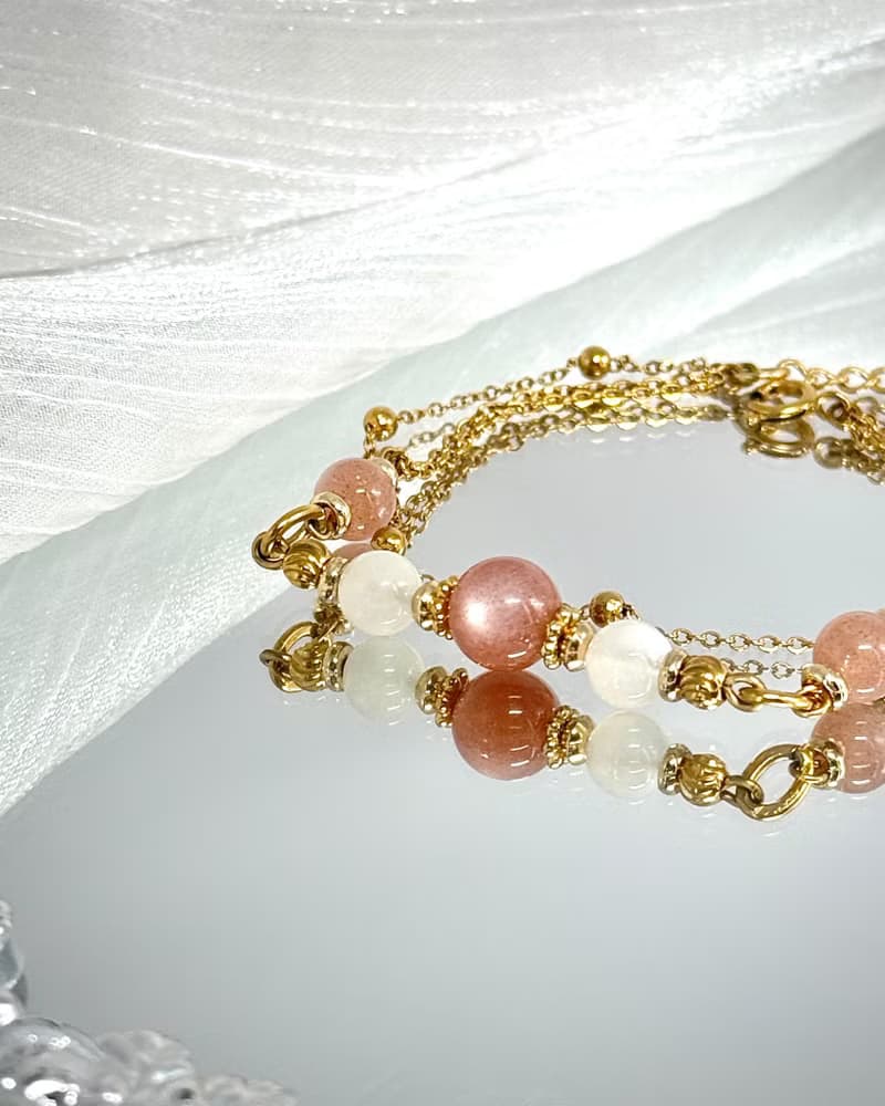 月映澄光氣質雙鍊手鍊 - 18K金醫療鋼配飾/澄月光/白月光