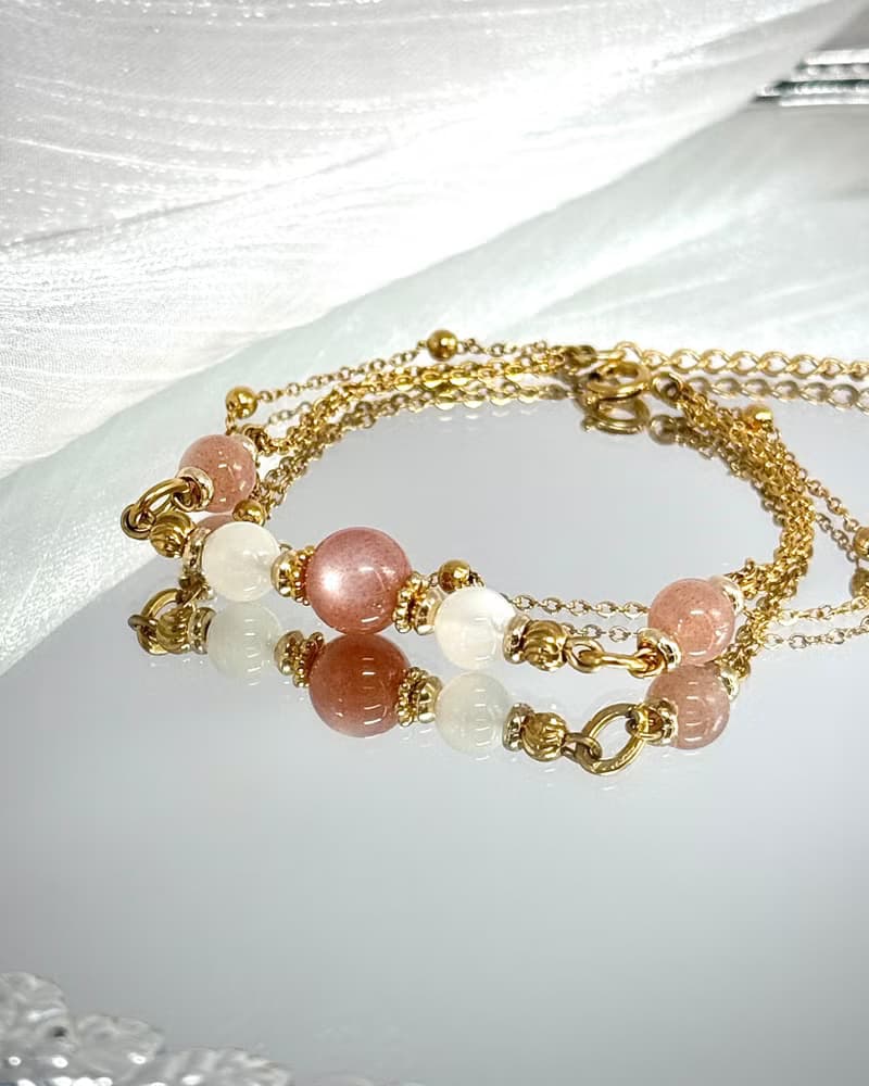 月映澄光氣質雙鍊手鍊 - 18K金醫療鋼配飾/澄月光/白月光