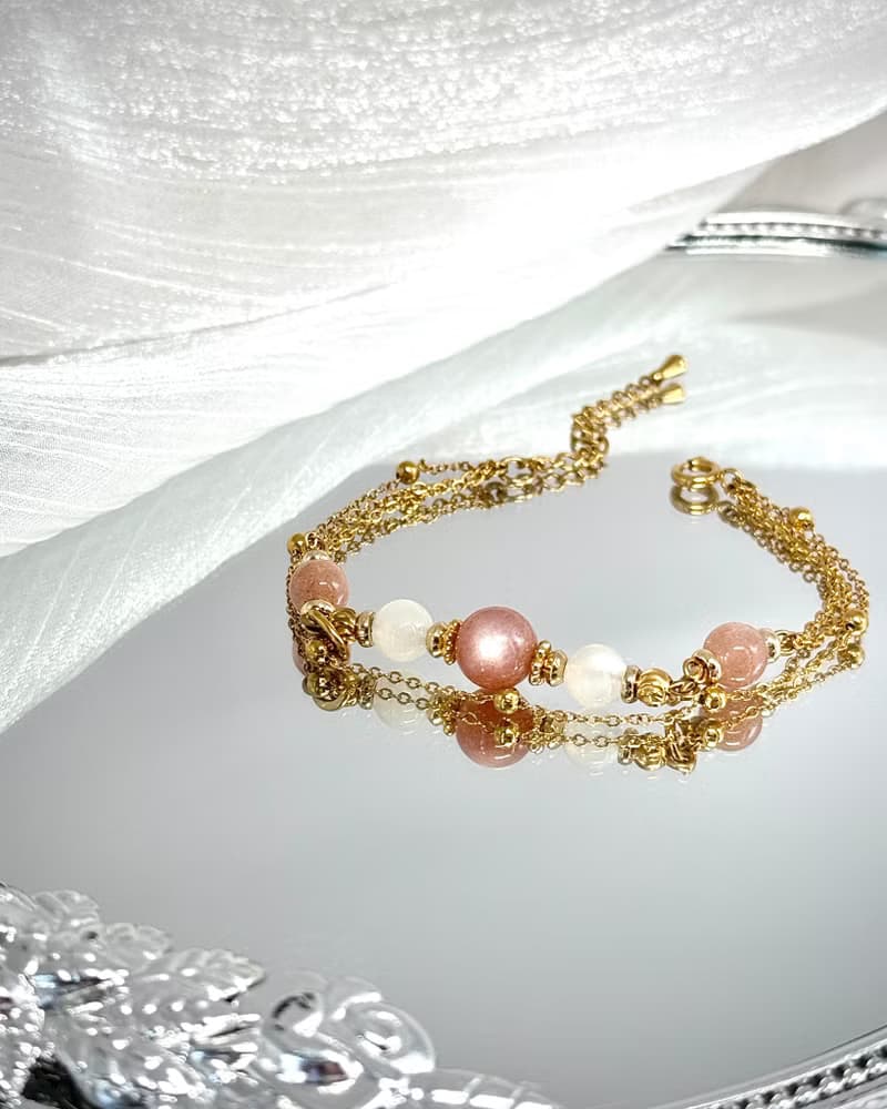 月映澄光氣質雙鍊手鍊 - 18K金醫療鋼配飾/澄月光/白月光