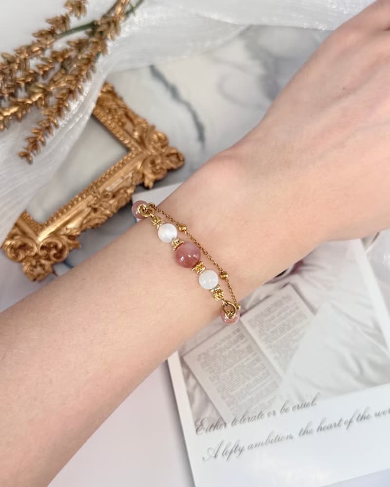 月映澄光氣質雙鍊手鍊 - 18K金醫療鋼配飾/澄月光/白月光