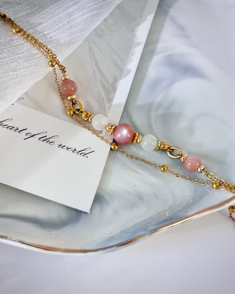 月映澄光氣質雙鍊手鍊 - 18K金醫療鋼配飾/澄月光/白月光