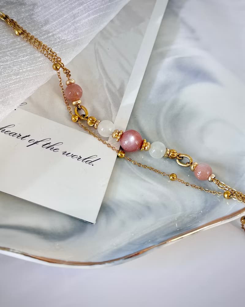 月映澄光氣質雙鍊手鍊 - 18K金醫療鋼配飾/澄月光/白月光