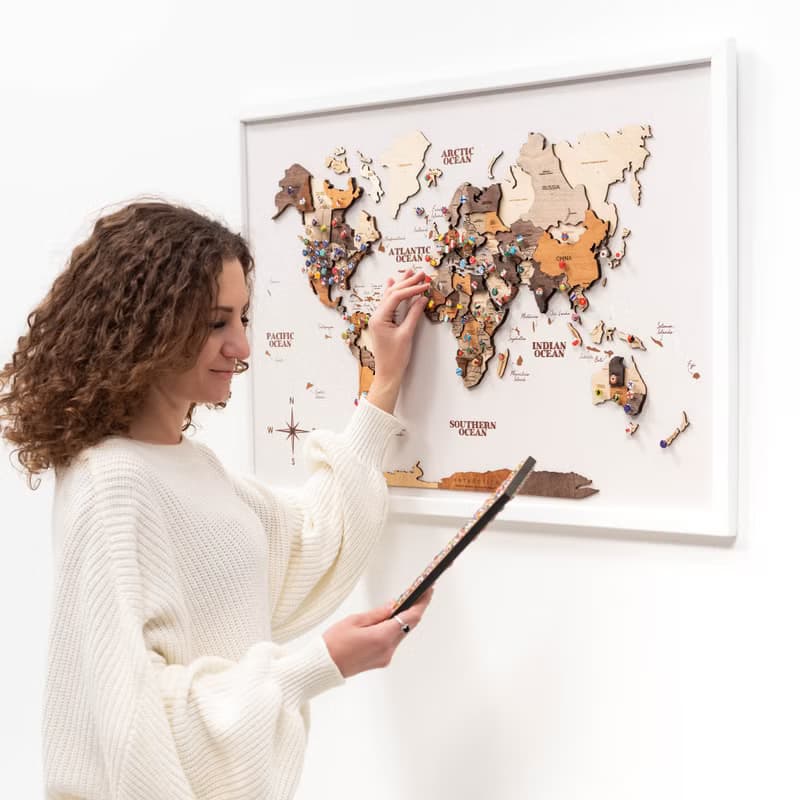 Panel Wall Art, Wooden World Map Wall Art, Apartment Decor, Christmas Gift
