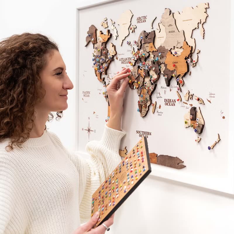 Panel Wall Art, Wooden World Map Wall Art, Apartment Decor, Christmas Gift